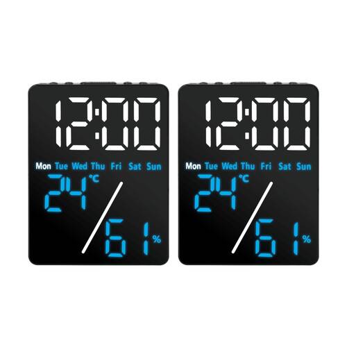 2PK Liquid Ears Desktop Alarm Clock Dimmable Dual Display USB Charging Black
