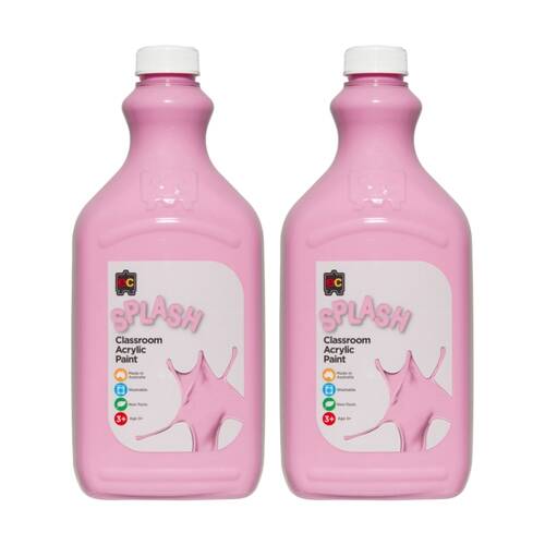 2PK Educational Colours Splash Classroom Acrylic Paint Cup Cake Pink 2L 3y+