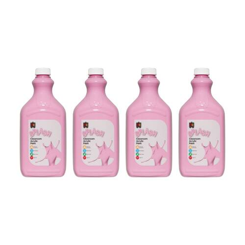 4PK Educational Colours Splash Classroom Acrylic Paint Cup Cake Pink 2L 3y+