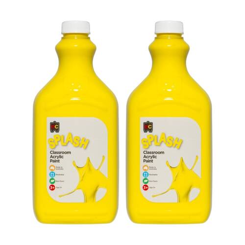 2PK Educational Colours Splash Classroom Acrylic Paint Sunshine Yellow 2L 3y+