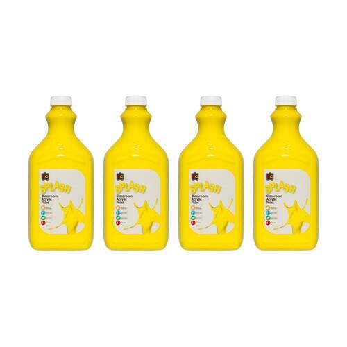 4PK Educational Colours Splash Classroom Acrylic Paint Sunshine Yellow 2L 3y+