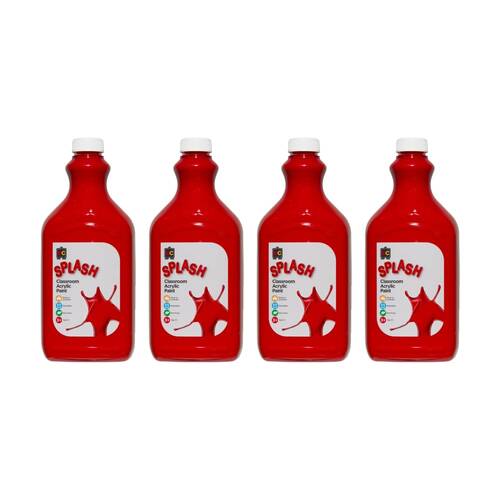 4PK Educational Colours Splash Classroom Acrylic Paint Toffee Apple Red 2L 3y+