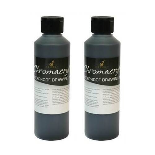 2PK Chromachryl Waterproof Art Craft Artist/Student Drawing Ink 250mL Black