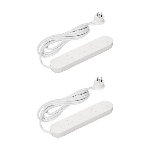 2PK Hpm 10A 2400W 4 Way Power Board 1.8M Lead Strip Extension Cord HPM Australia