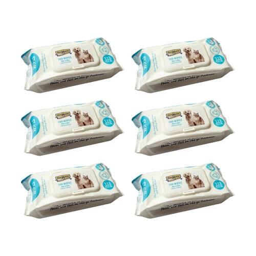 6x 100pc Showmaster Plant-Based Hypoallergenic Dog Cat Pet Wipes Coconut/Vanilla