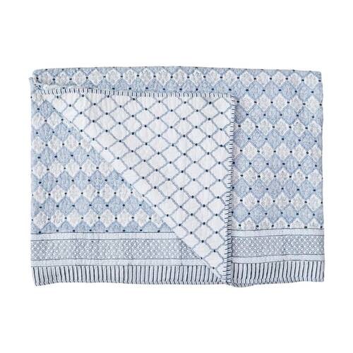 LVD White/Blue Cotton Quilt Vintage Block Daydream Print King/Super King