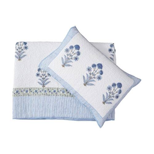 3pc LVD Layla Blue/White Flower Bedspread Set W/ Pillow Shams King/Super King