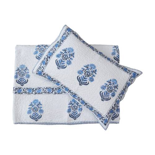 3pc LVD Bleu Garden Flower Bedspread Quilt Set W/ Pillow Shams King/Super King