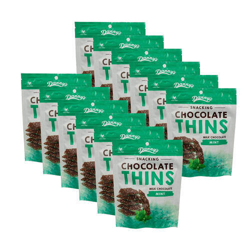 12PK Danny's Milk Chocolate Snacking Thins Mint Flavour Confectionary 140g
