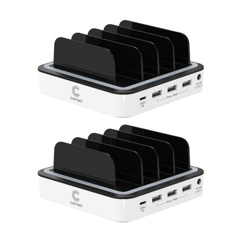2PK Comsol 4 Port Desktop USB-C & 3 USB-A Charging Station 2.4A Ports White 48W