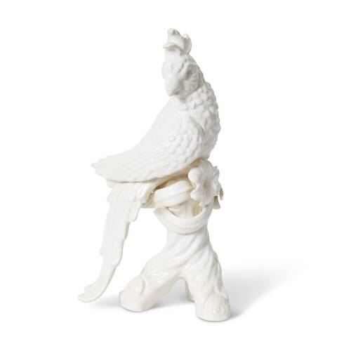 E Style Cockatoo On Log Ceramic?Sculpture Ornamental Decor Ivory 23x14x39cm