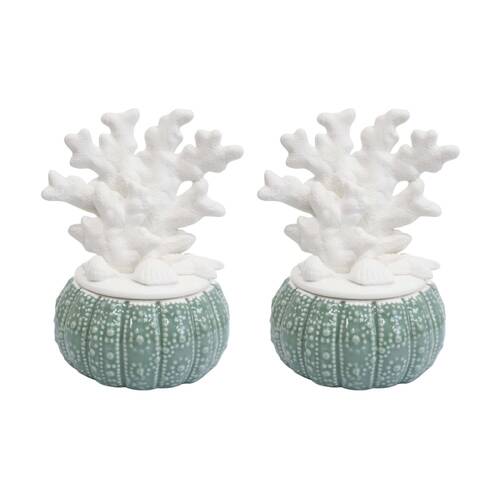 2PK LVD Coastal Coral Jewellery/Accessory Trinket Box Green/Blue 13.5x9.5x9.5cm