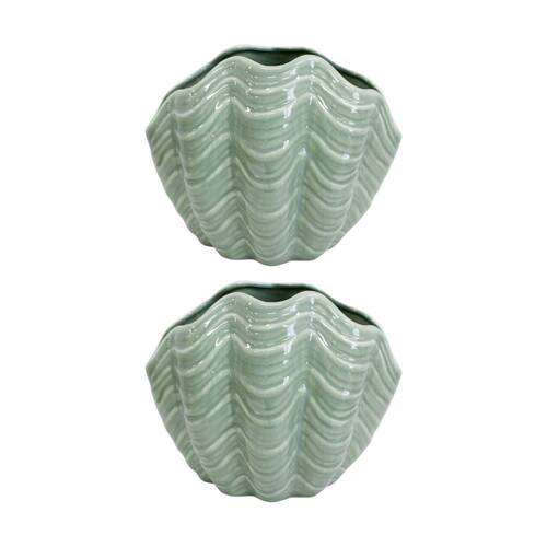 2PK LVD Shell Nautical Decorative Ceramic Vase/Planter Home Decor 19x15.5x12.5cm