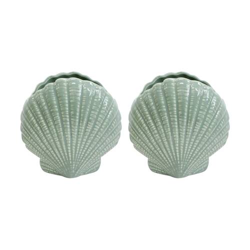 2PK LVD Fan Shell Nautical Decorative Ceramic Vase/Planter Home Decor 16x16x9cm