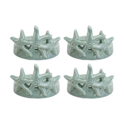 4PK LVD Green Ceramic Starfish Candle Holder Coastal Home Decor 10x10x6.5cm