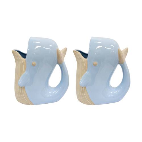 2PK LVD Animal Ceramic Whale Jug Home/Kitchen Novelty Decor 19x18x12cm Blue