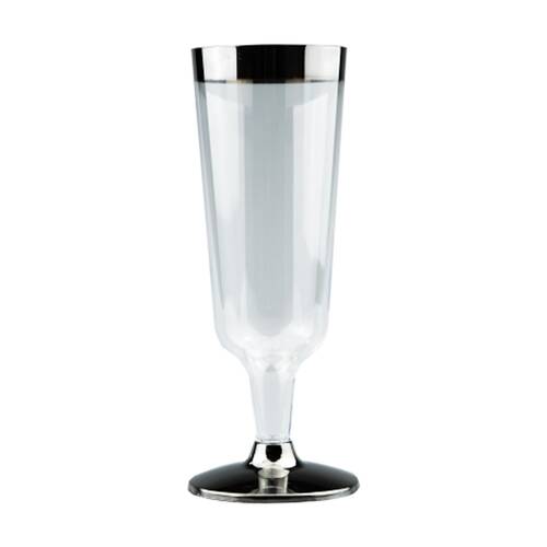 24x 6pc Partyware Champagne Glass Tableware Set W/ Silver Rim 150ml Clear