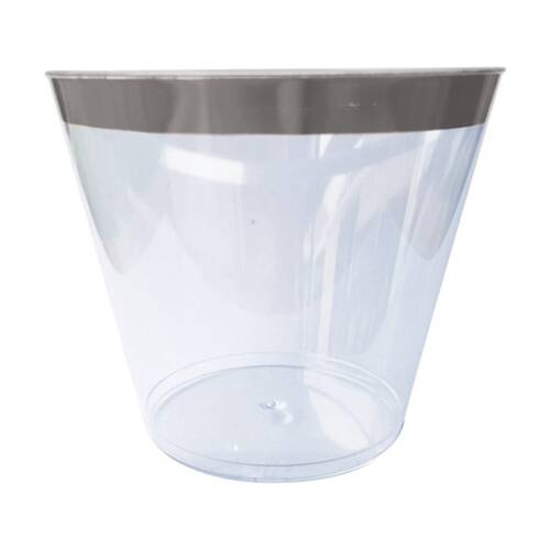 24x 6pc Partyware Hard Plastic Drinking Tumbler Cup Set W/ Silver Rim 250ml