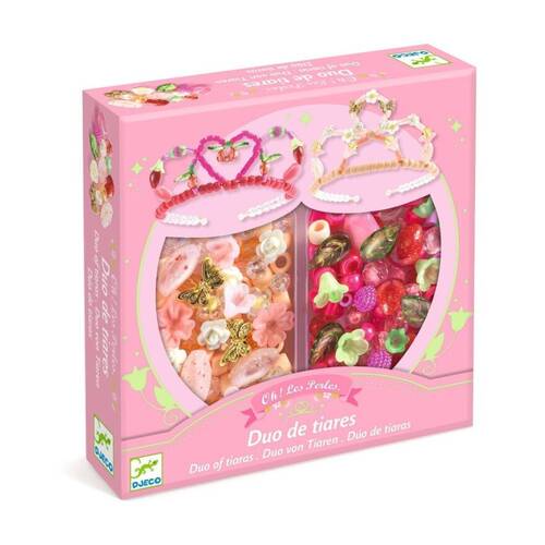 Djeco Duo Of Tiaras Bead Kit With 240 Acrylic Beads & Gold Headb&s Pink