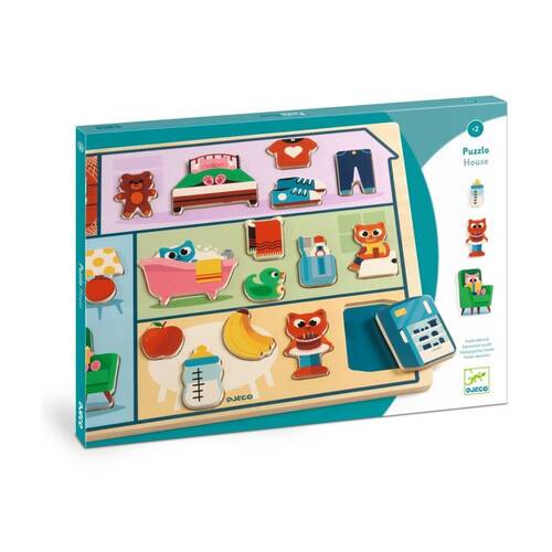 22pc Djeco Wooden House Puzzle Chunky Pieces Kids Toy Fun 2y+