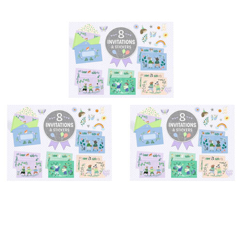 3PK Djeco Animal Fanfare Letter & Invitation Set 8 Cards Envelopes Stickers 5y+
