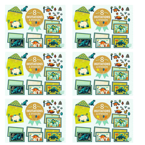 6PK Djeco Dino Rock Letter & Invitation Set 8 Cards Envelopes Stickers Kids 5y+