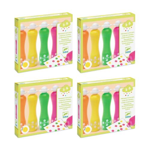 4x 4pc Djeco Fluorescent Foam Markers Ergonomic Washable Drawing 3+ Years