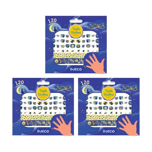 3x 20pc Djeco Moonlight Glow in the Dark Nail Stickers Easy Apply 4y+