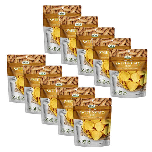 10PK DJ&A Yellow Sweet Potato Crisps Ready To Eat Plant Based Snack 55g Packet
