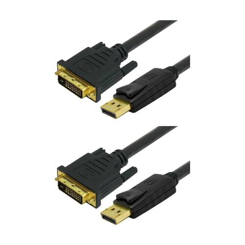 2PK Comsol DisplayPort Male to Single Link DVI-D Cable 2 Metres Black