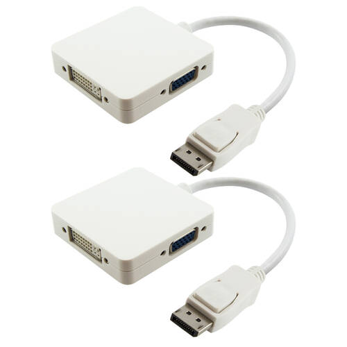 2PK Comsol Universal DisplayPort Male to VGA / DVI HDMI Adaptor 20cm White