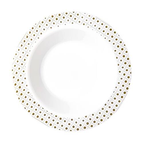 12x 6pc Partyware Heavy Duty Reusable Bowls Set W/ Gold Dot Trim 190mm White