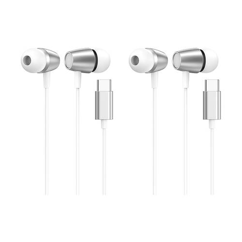 2PK Dull Co. Wired In-Ear Earphones W/ Mic & Inline Track Controls USB-C White
