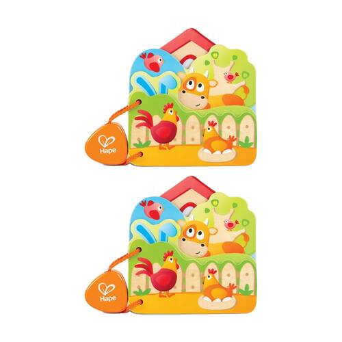 2PK Hape Babys Farm Animal Book Wooden Educational Toy For 10M Multicolour