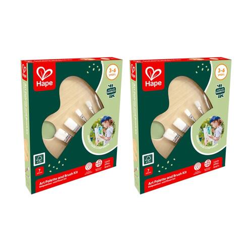 2PK Hape Art Palette And Brush Kit Wooden Craft Kids Set 3y+ Brown