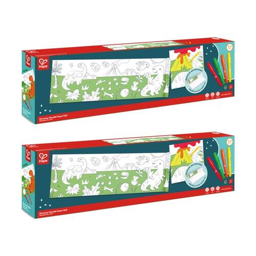 2PK Hape Dinosaur Craft Paper Roll Self-Adhesive W/ 4 Crayons 52x04m 3y+ Green