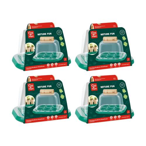 4PK Hape Gardeners Greenhouse Wooden Educational Toy Playset 4y Green