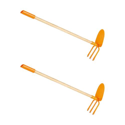 2PK Hape Double Headed Hoe Wooden Garden Tool Kids Toy 4y Orange