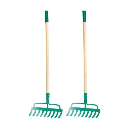 2PK Hape Garden Rake Wooden Gardening Tool Outdoor Kids Toy 4y Green