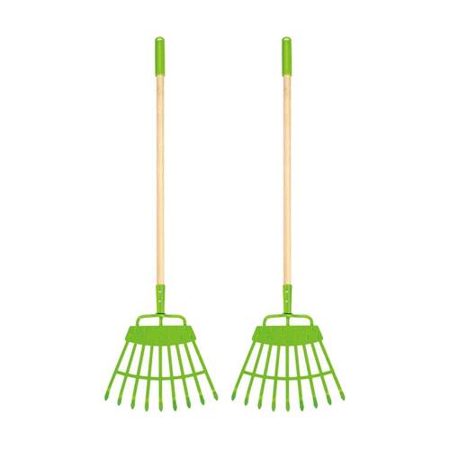 2PK Hape Lawn Rake Wooden Gardening Tool Outdoor Play Kids Toy 4y Green