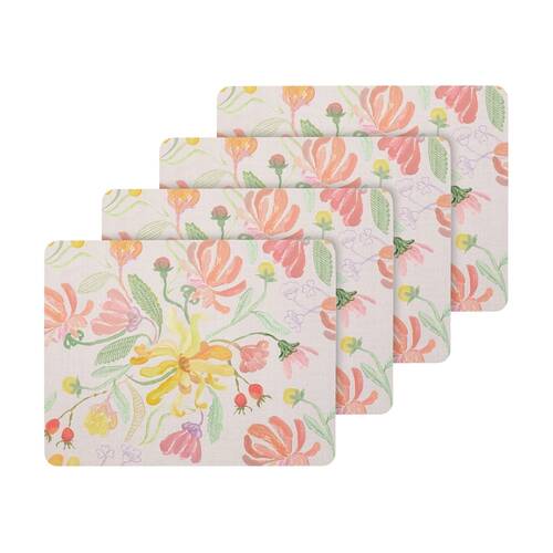 4pc Ecology Midsummer Botanical Florals Rectangle Dinner Placemats Hand Painted