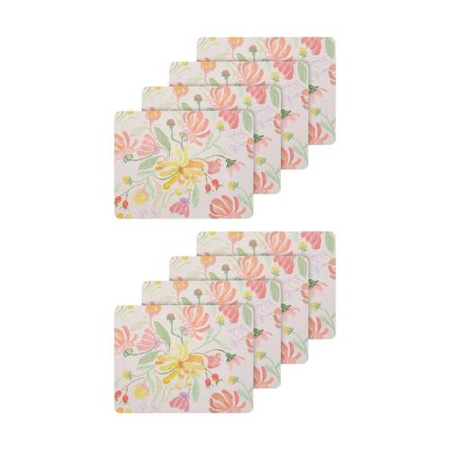 2x 4pc Ecology Midsummer Botanical Florals Dinner Placemats Hand Painted