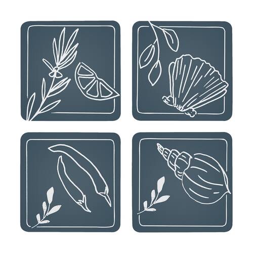 4pc Ecology Ocean Feast Inspired Rectagle Coasters Dark Blue/White 10cm