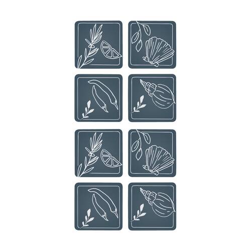 2x 4pc Ecology Ocean Feast Inspired Rectagle Coasters Dark Blue/White 10cm