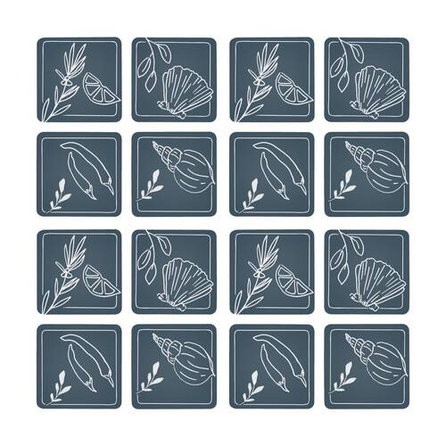 4x 4pc Ecology Ocean Feast Inspired Rectagle Coasters Dark Blue/White 10cm
