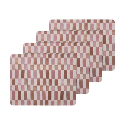 4pc Ecology Retro Brown/Pink Check Dinner Placemats W/ Cork Backing 34x26.5cm