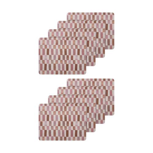 2x 4pc Ecology Retro Brown/Pink Check Dinner Placemats 34x26.5cm