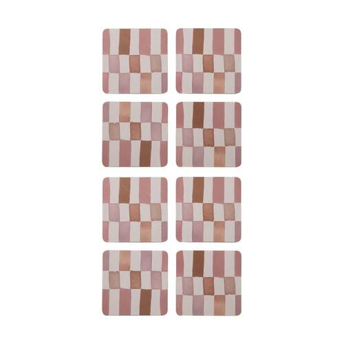 2x 4pc Ecology Retro-Modern Check Rectangle Coasters Brown/Pink 10cm