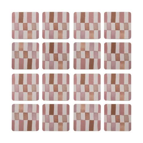 4x 4pc Ecology Retro-Modern Check Rectangle Coasters Brown/Pink 10cm