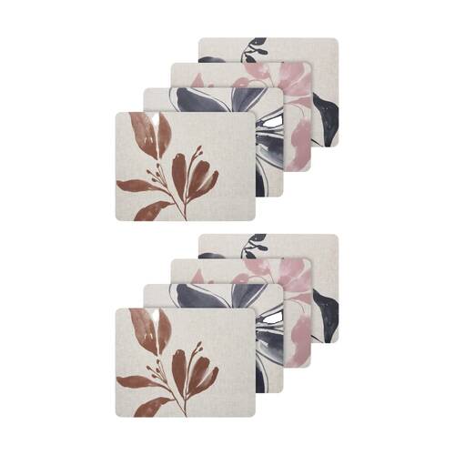 2x 4pc Ecology Hand Drawn Floral Cecile Rectangle Dinner Placemats 34x26.5cm